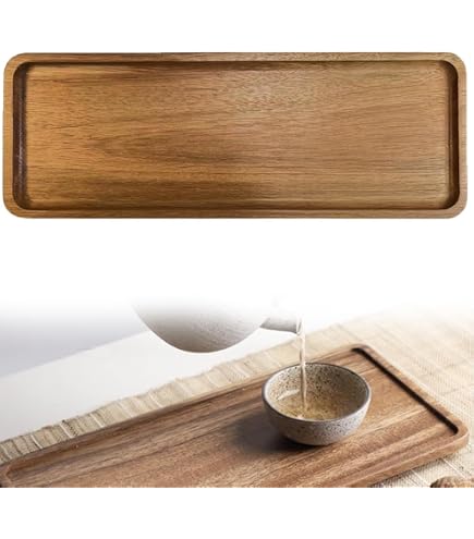 KiKiHong 2 Pcs Bamboo Tray, Rectangular, Brown, 25 X 14 X 1.5 Cm, Reusable, Durable, Rustic, Unfinished, Raised Edges, Perfect For Serving, Breakfast, Drinks, Organizing