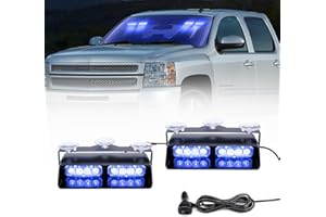 JMEST LEAD 2 in 1 Blue Windshield Dash Strobe Lights, 2PCS Front/Rear Car Windshield Strobe Recovery Lights, 16-LED 18 Modes Safety Flashing Warning Beacon Lights For Trucks Van Snowplow