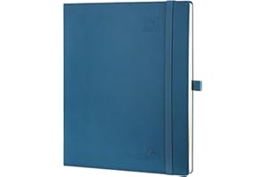 POPRUN Agenda 2025 2026 Settimanale Verticale 26,5 x 21,5 cm, Diario Scuola 17 Mesi da Ago.2025 a Dic.2026, Copertina Morbida in Pelle Vegana e Carta Spessa da 80 GSM, Blu Notte