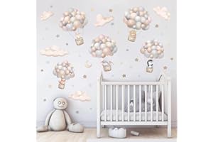 wondever Adesivi Murali Palloncini Animali Sticker da Muro Elefante Coniglio Orso Nuvole Adesivi da Parete per Asilo Nido Camerette Bambini Camera Ragazza