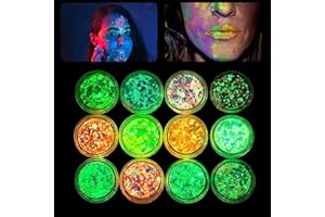 ENIYOU 12 Colori Glitter Make Up, Paillettes per Viso e Corpo, Fluorescenti Chunky Sequin Face Body Adatti per Capelli Unghie Trucco per le Vacanze di Halloween