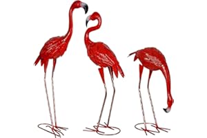 SIFOEL 3 Piezas Flamingo estatuas de jardín de Metal Rojo Flamenco Patio Arte al Aire Libre estatuas esculturas para el hogar Patio césped Patio Trasero decoración