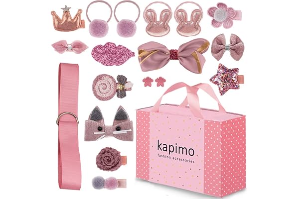 kapimo 18 Pcs Hair Clips for Baby Girls Kids Hair Accessories (Dark Pink) | Gift Set Box of Hair Accessories for Kids Girls B