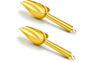 Homikit Eisschaufel 2er set, Edelstahl Futterschaufel Mehlschaufel Abwiegeschaufel für Küche, Bar, Hochzeit, Buffet, Party, Gesund, Hochglanzpoliert & Spülmaschinenfest, 3 Unzen, Gold