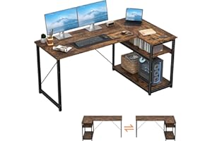 TRIUMPHKEY Escritorio Esquinero en L de 160x80 cm con Almacenamiento, Escritorio de Esquina con Estante Reversible, Estable Mesa Ordenador en L para Oficina, Estudio o Secretaría, Marrón