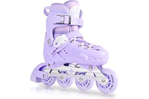 MGYZM Pattini in Linea per Bambini per Ragazze, Misura Regolabile, Stabile Telaio in Alluminio e Scarpa Resistente agli urti | Pattini a Rotelle per Interni ed Esterni, Viola