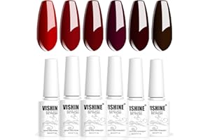 Vishine Lot de 6 Vernis à Ongles Gel Semi Permanent série Rouge foncé Bordeaux Soak Off UV LED Gel Polish pour Nail Art Kit