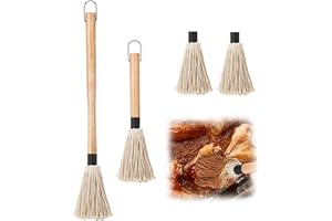 Meng Jiaran 2Pcs Pastry Basting Brush, Barbecue Basting Brushes, Wooden Handle Grill Brush with 2 Replaceable Heads for Basting, BBQ, Grilling, Smoking Meat & Steak, Pastry Brush for Baking & Cooking