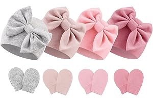 DRESHOW Sombreros y Manoplas para Bebé Recién Algodón Gorritos y Guantes para Niñas Niños 0-6 Meses