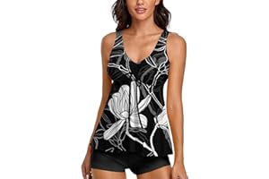 wihnsinop Women's Tummy Control Tankini, Swimsuit, Push-Up Top with Swimming Shorts, Swimwear Set, Two-Piece Summer Print Swimsuits for Women, Beach, Holiday, Leisure