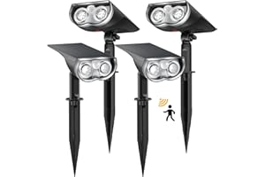 Linkind solarlampen Solar Strahler mit Bewegungsmelder 6500K Kaltweiß, 3 Modi (inkl. Dauerlicht), 1000Lm Helle Solar Aussenlampen von 2 Montage, IP67 Gartenstrahler für Weg, 4 Stück