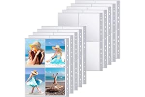 MIDERDO 50Blatt Fotohüllen A4 10x15cm 4 Fächer 400 Taschen Sammelhüllen für A4 2/3/4 Ringbuch, Doppelseitige Postkartenhüllen mit 4 Fächern, DIN A4 Klarsichthüllen 4-Fach Hüllen für Sammelkarten Ordner Fotos