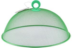 GK GLOBAL KITCHEN Round Metal Mesh Food Cover Dome 30cm Coloured Mesh Food Protector Dome with Handle, Cake Fruit Cover, Dome Mesh Splatter Guard, Ideal for Protecting Food Inside & Outside (Dark Green)
