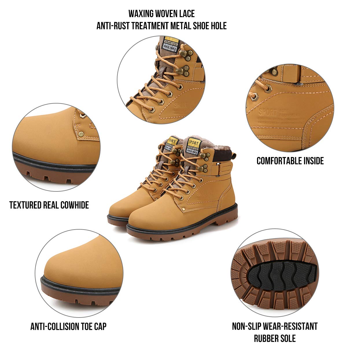 Gracosy Bottes Hiver Fourrees Hommes Chaussure De Ville A Lacets Bottines De Neige En Nubuck Impermeable Avec Fourrure Le Reporter Sablais