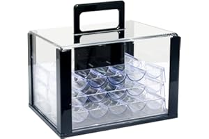 JIESITE Acrylic Poker Chip Case 600/1000pcs Capacity Poker Chip Trays Set Including 10 Poker Chip Holder Poker Chip Display Case for Standard Size Chips