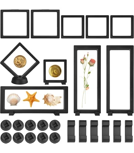 Framendino, Lot de 20 présentoirs flottants 3D noirs pour pièces de monnaie - 8,9 x 8,9 x 0,8 cm - Boîte de rangement pour bijoux - Pour médaillons AA, coquillages, pierres précieuses