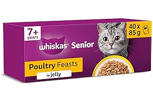 WHISKAS Senior 7+ Wet Cat Food in Jelly 40x85g Poultry Feasts