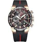 Mens Watches Waterproof Sport Chronograph Watch with Silicone Strap Date Luminous Quartz Wrist Watch