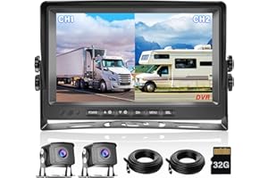 Hikity Kamera cofania, zestaw 2 kamer, monitor LCD o przekątnej 9", szerokokątny, widoczność w nocy, wodoszczelność IP69, kamera zapasowa 1080p, karta SD 32 G, do samochodów ciężarowych, przyczep,
