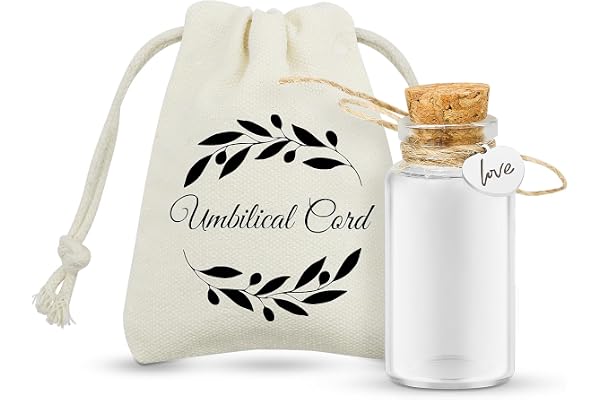 Bouteille souvenir en verre avec bouchon en liège pour cordon ombilical et cheveux fœtaux, pour un baptême, une baby shower ou une fête prénatale. Livrée avec un sac cadeau.