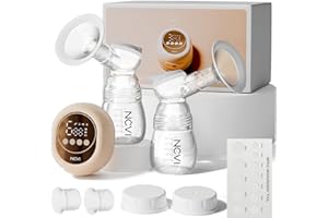 NCVI Electric Breast Pump 8128, Double Breast Milk Pump 4 Modes 9 Levels, Rechargeable Breastfeeding Pump with LED Display, Anti-Backflow, 21/24mm Flanges