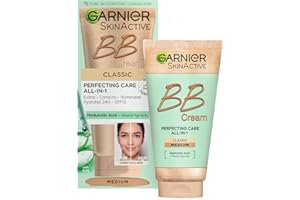 Garnier SkinActive Classic Perfecting All-in-1 BB Cream, Shade Classic Medium, Tinted Moisturiser SPF 15, Brightens and Evens Skin, With Hyaluronic Acid, Aloe & Mineral Pigments, 50 ml , Pack of 1