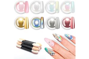 BISHENGYF Efecto Espejo UñAs - Efecto Espejo Dorado Plateado Metálico Polvos UñAs Efecto Perla, Blanco Perla Polvo Para UñAs Kit de Polvo Holográfico Iridiscente Rosa con Purpurina, Decoración de Uñas