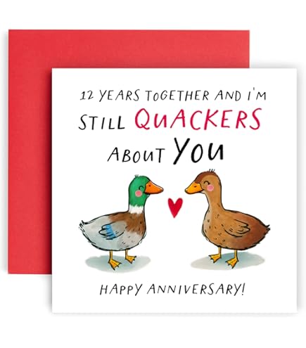 Eggs Toasting Cartoon Illustration Twelfth Anniversary Funny Pun Card