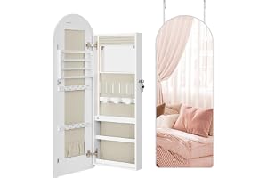 SONGMICS Smyckesskåp, spegelskåp, smyckesorganisatör med LED-belysning, låsbar, rundade hörn, med inre spegel, 10 x 42 x 108