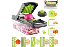 ADOV Cortador De Verdura Profesional, 12 en 1 Mandolina de Cocina Multifuncional, 7 Reemplazable Cuchillas Acero Inoxidable, para Cortar Alimentos Fruta Vegetales Patata Cebolla–Gris