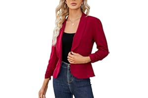 KOJOOIN Femmes Blazer 3/4 Arm Jacket Business Revers Blazer Jacket avec Manches Pliantes Slim Blazer Jacket Solid Color Jacket Business Office Bolero (Packaging Multimedia)