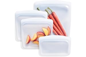 ‎STASHER Stasher Bag Premium Silikonbeutel wiederverwendbar für Lebensmittel, Lot de 4, Klar, Dauerhaft, Backofen, spülmaschinen & Gefrierfest, Umweltfreundlich, Für Essenszubereitung, Mehrzweckbehälter