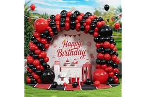 BALLOON DANCE Red and Black Balloons, 138 pcs Matte Black and Red Latex Balloon Garland Arch Kit for Girls Women Birthday Bridal Baby Shower Wedding Engagement Poker Card Graduation Bachelorette Party Decorations
