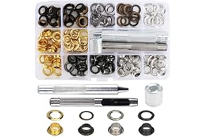 Luabue 203pcs Grommet Occhiello da Cucito, 8 mm Occhiello in Metallo, Kit di Grommets Eyelets, Strumenti di Riparazione per Vestiti, Borsa in Pelle, Tela, Scarpe Fai da Te, 4 Colori