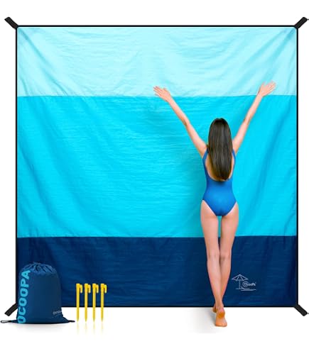 Alfombra De Playa Grande 210x200 Cm Impermeable | Ligera, Compacta, Con Estacas Y Bolsa | Para Playa, Picnic, Camping