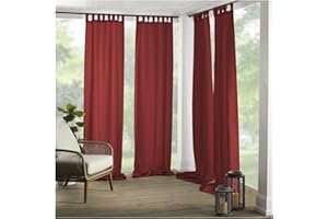 Elrene Home Fashions Matine Solid Tab-Top Indoor/Outdoor Curtain Panel, 52 inches X 84 inches, Red