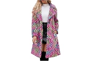 EMATOP Fellmantel Damen Oversize Lang Pelzmantel Faux Fur Kunstfell Jacke Warm Kunstpelz Felljacke Elegant Flauschige Cardigan Leoparden Druck Mantel Herbst Winter Winddicht Fleecejacke Outwear
