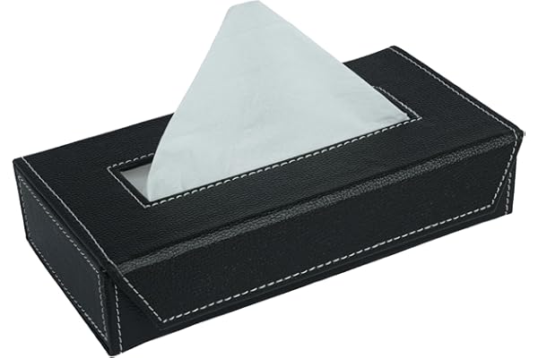 LEEZEL Tissue Box Holder with 100 Pulls Cotton Rags Tissue Handcrafted Fine Leather - Like Finish for Gifting, Office Desks, Cars & Home D cor Durable & Water Resistant. (Black)