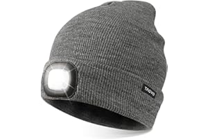 TAGVO USB Rechargeable LED Beanie Cap, Lighting and Flashing Alarm Modes 8 LED Hands Free Flashlight, Easy Install Quick Release Headlamp Beanie, Unisex Winter Warmer Knit Cap Hat