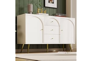 Becag Kommode Sideboard Weiß, Küchenschrank H84/B140/T40 mit 2 Türen und 3 Schubladen Stauraum, Buffetschrank Cabinet Schubladenkommode Weiss für Schlafzimmer Wohnzimmer Küche, Weiß