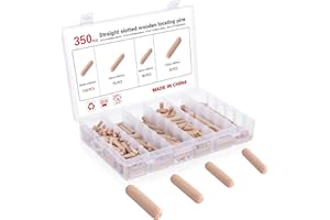 Kinsinder 350Pcs Wooden Dowels Pins Assorted Wooden Dowels Hard Wood Grooved Plugs for Furniture Door and Art Projects (6x30mm/8x30mm/8x40mm/10x40mm)