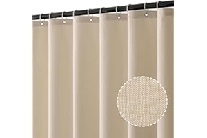 MIULEE Cortina de Ducha de Lino Texturizado 150x180 cm Beige Claro, Cortinas de Ducha Impermeables de poliéster de Lujo para hoteles, Cortina de baño de Tejido Lavable antimoho con 10 Anillas