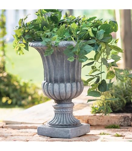 Eleganter Pflanzpokal Amphore Pflanzgef hoch anthrazit H 58,5 cm  Blumentopf: Amazon.de: Garten