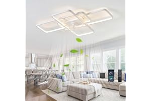 GWYAJTU 80W Grande Lampadario Con Ventilatore Da Soffitto Moderno LED Dimmerabile Reversibile 6 Velocità Timer Ventilatore Da Soffitto Con Luce Silenzioso Per Salotto Camera Da Letto-White||72cm