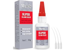 TIEPETLY 30g Glass Glue Fast Dry, Clear Super Glue for Wood, Ceramics, Metal, Plastic, Waterproof and Heat-Resistant