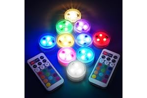 LUXJET Small Submersible LED Lights with Remote, Pool Lights for Party Events, Waterproof LED Tea Lights for Vase Fishtank Wedding Halloween Christmas Decoration (Colourful, 10-Pack)
