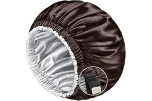mikimini Large Satin Bonnet for Sleeping, Night Hair Sleeping Caps for Curly Hair Braids, Hair Bonnet with Wide Elastic Band for Men and Women