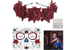CLDURHGE Dia De Los Muertos Fascia per capelli Giorno dei morti Capelli Costume di Halloween Accessori per capelli da donna Rose Fascia per capelli Fiori messicani Corone Giorno Carnevale