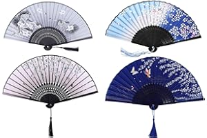 Dzxin Fächer,4 pcs Handfächer Fächer Hochzeit Faltbare Fächer Handfächer Silk Folding Fan für Hochzeit Party, Geschenke, Wanddekoration