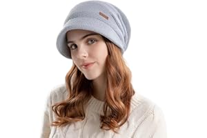AYPOW Sombrero de Visera Holgado de Punto de Invierno para Mujer, Gorro Térmico Cálido con Forro Polar con ala, Gorro con Potección para Los Oídos, Gorro de Boina, Gorro Diario Invierno al Aire Libre